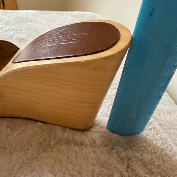 Coach Pink Suede Floral Slide Wedges  with Red Flowers and Green Leaves - Picture 7 of 8